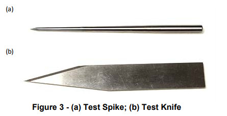 Test knife and test spike in the Home Office Body Armor Standard